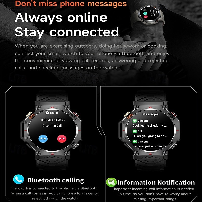 YearPeak Smartwatch with ChatGPT AI – 5ATM Waterproof, GPS, Dual-Band GNSS, Military-Grade 