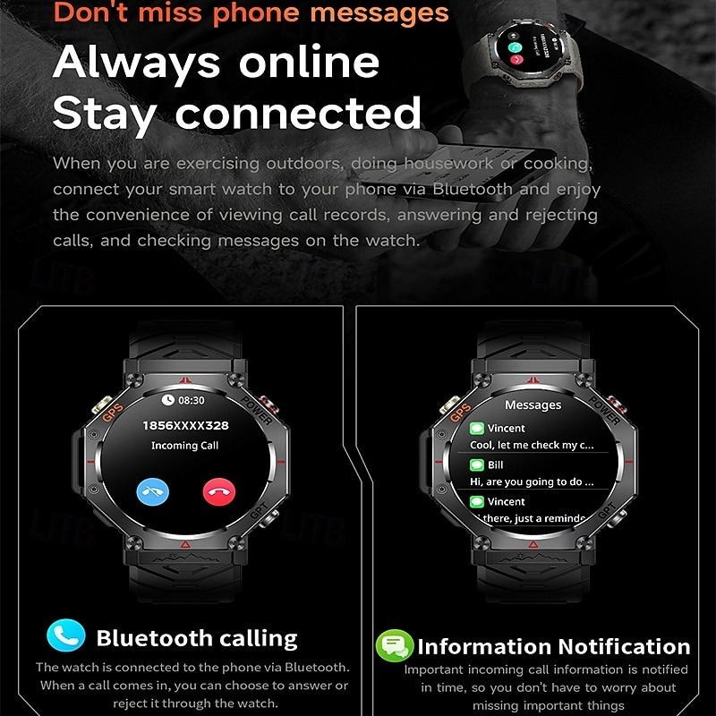YearPeak Smartwatch with ChatGPT AI – 5ATM Waterproof, GPS, Dual-Band GNSS, Military-Grade