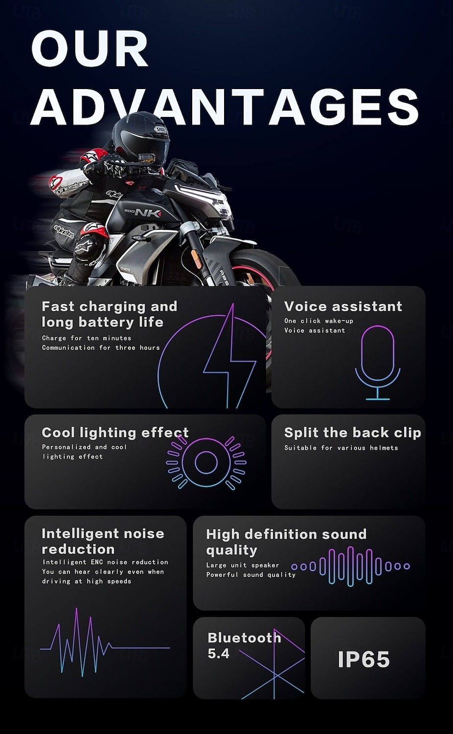 YearPeak Bluetooth Helmet Headset - FM Transmitter, Stereo Ear Hanging, Durable Motorcycle Radio