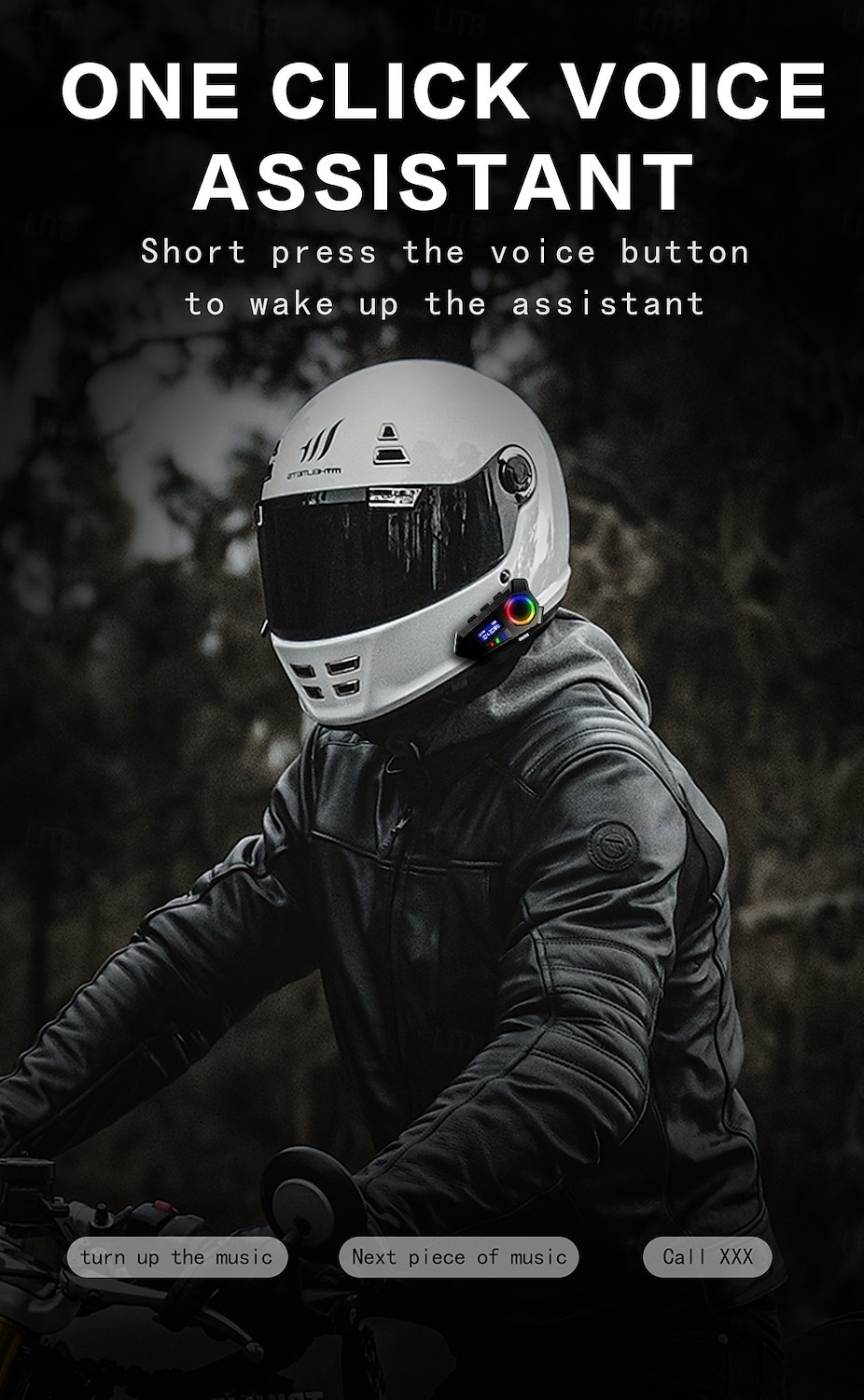 YearPeak Bluetooth Helmet Headset - FM Transmitter, Stereo Ear Hanging, Durable Motorcycle Radio