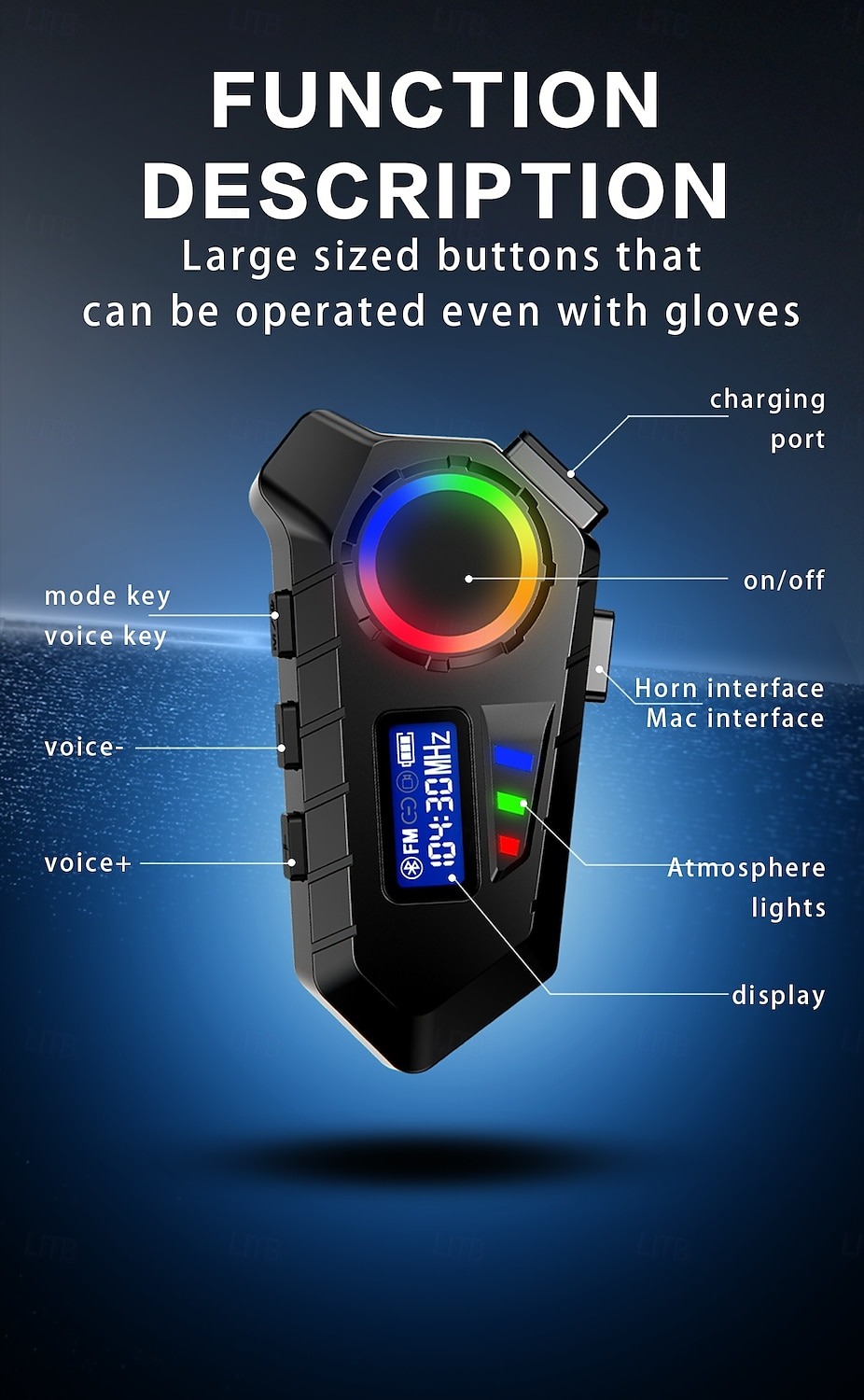 YearPeak Bluetooth Helmet Headset - FM Transmitter, Stereo Ear Hanging, Durable Motorcycle Radio