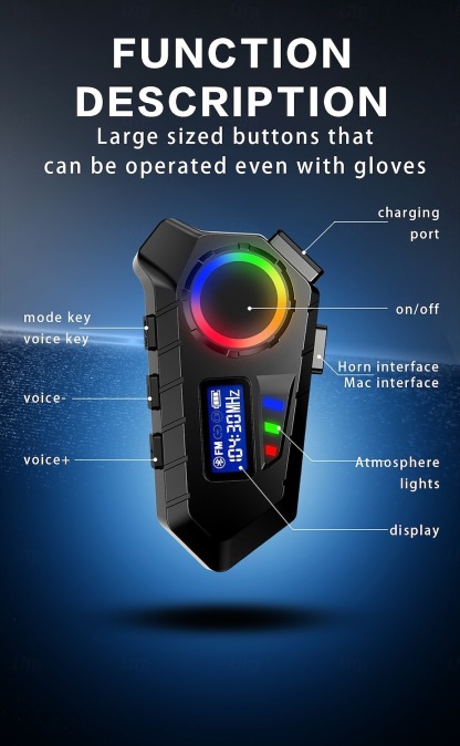 YearPeak Bluetooth Helmet Headset - FM Transmitter, Stereo Ear Hanging, Durable Motorcycle Radio