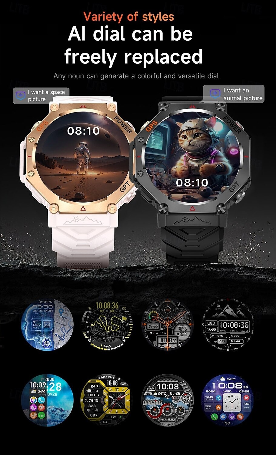 YearPeak Smartwatch with ChatGPT AI – 5ATM Waterproof, GPS, Dual-Band GNSS, Military-Grade