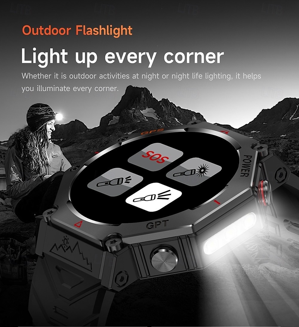 YearPeak Smartwatch with ChatGPT AI – 5ATM Waterproof, GPS, Dual-Band GNSS, Military-Grade