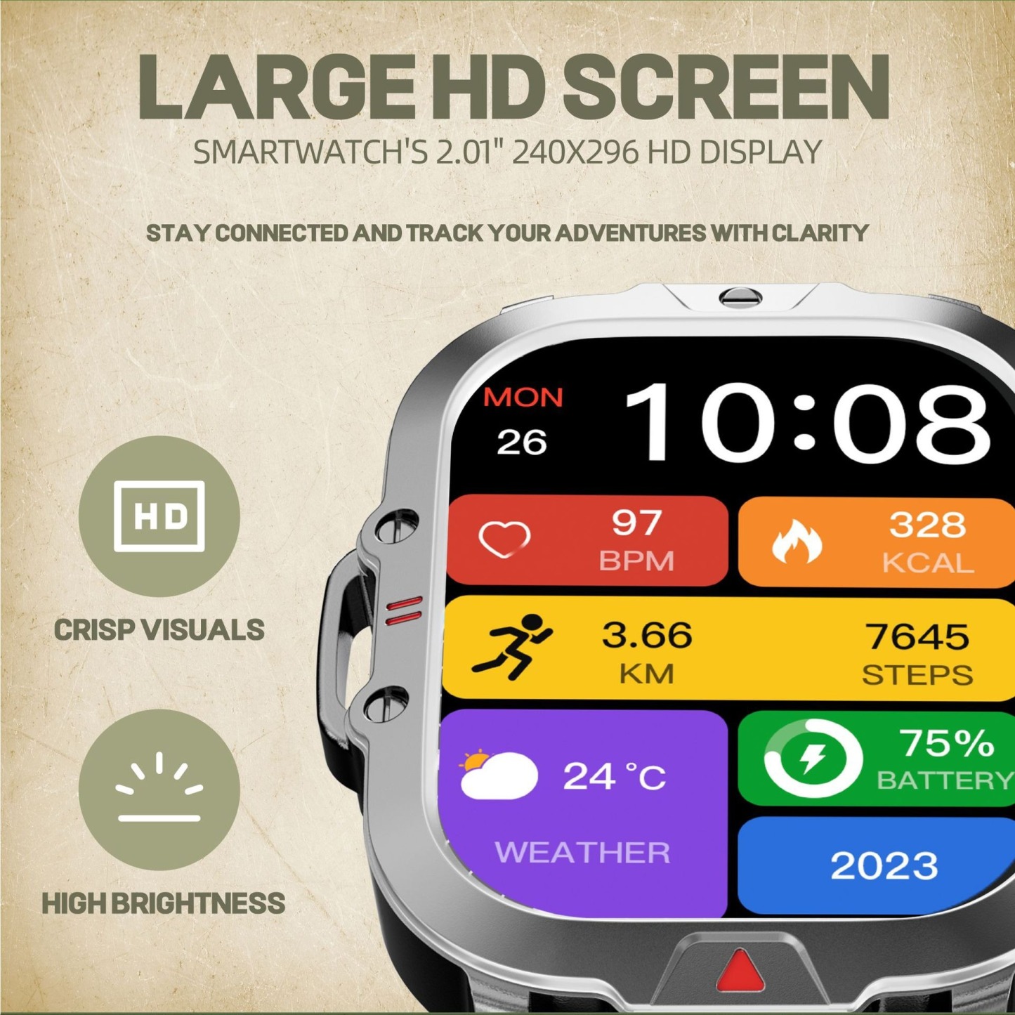 YearPeak Smartwatch 2.01" Fitness Tracker Bluetooth Call IP68 Waterproof