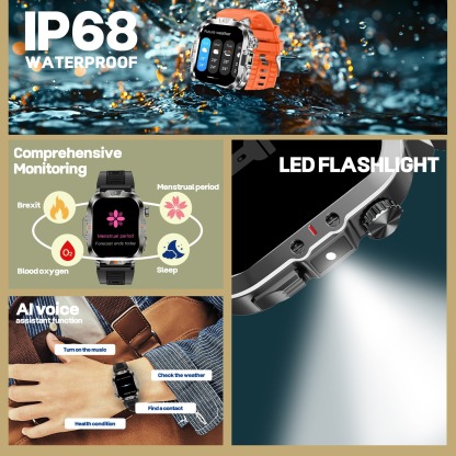 YearPeak Smartwatch 2.01" Fitness Tracker Bluetooth Call IP68 Waterproof