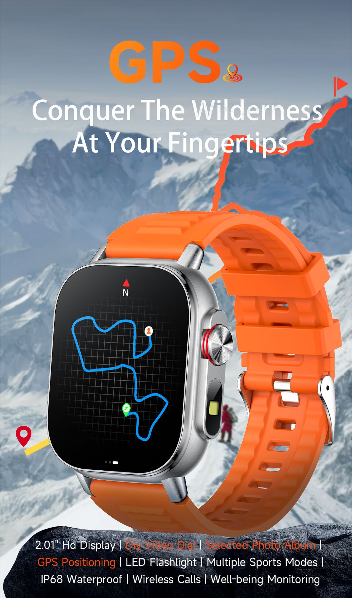 YearPeak 2.01" Smart Watch - Fitness Tracker with GPS, Waterproof, Long Battery