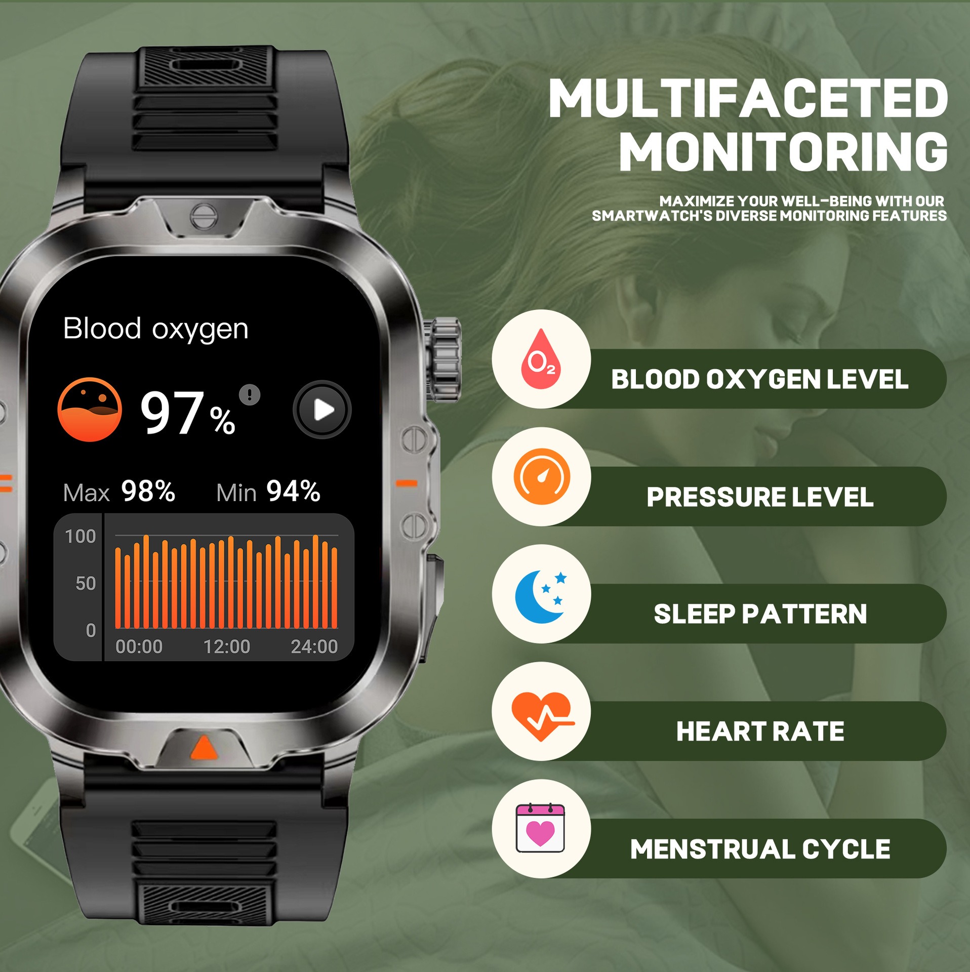 YearPeak Smartwatch 2.01" Fitness Tracker Bluetooth Call IP68 Waterproof