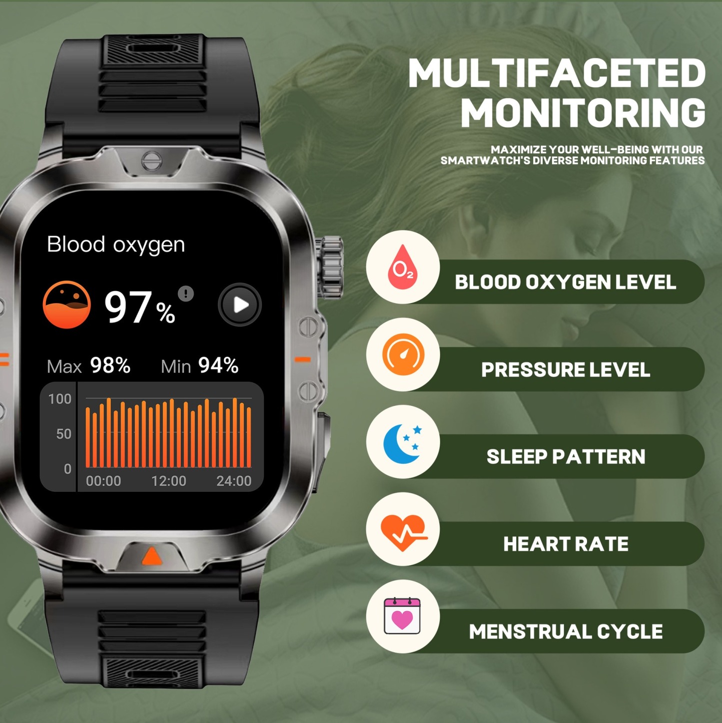 YearPeak Smartwatch 2.01" Fitness Tracker Bluetooth Call IP68 Waterproof