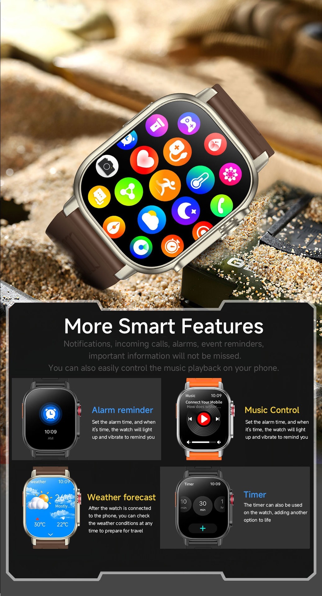 YearPeak 2.01" Smart Watch - Fitness Tracker with GPS, Waterproof, Long Battery