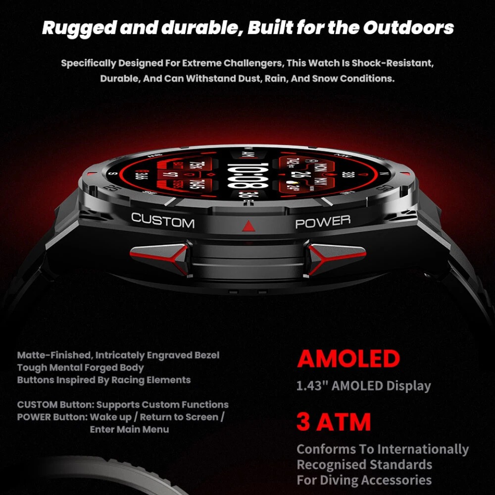 YearPeak Fitness Watch: GPS, AMOLED, Heart Rate  Waterproof Smartwatch