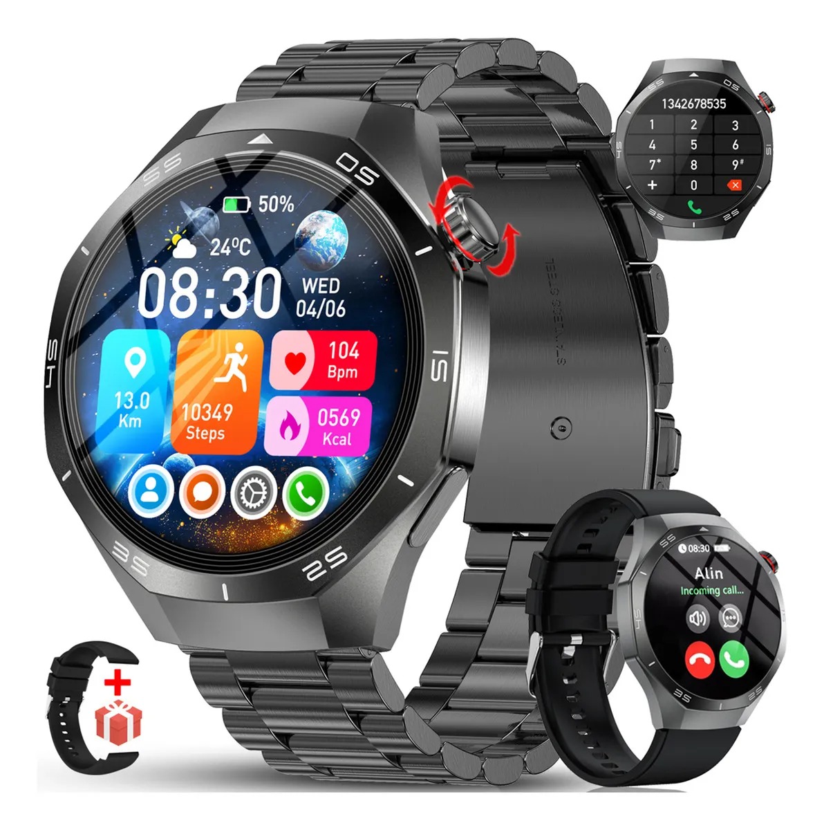 YearPeak Smartwatch - 1.53" AMOLED, Health Tracker, Bluetooth Call, Waterproof