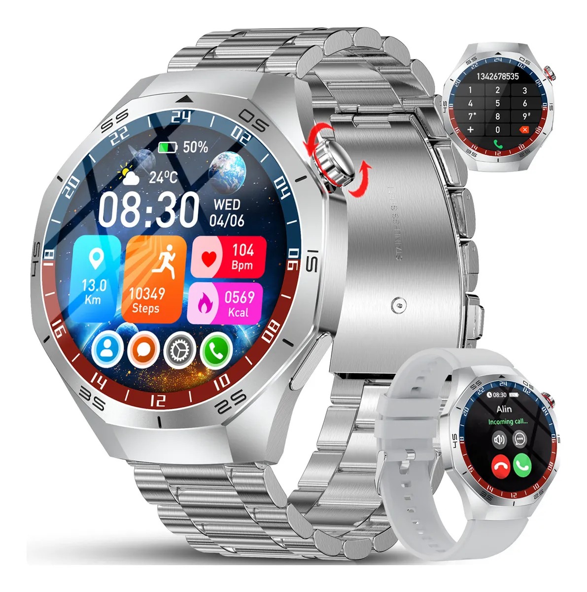 YearPeak Smartwatch - 1.53" AMOLED, Health Tracker, Bluetooth Call, Waterproof