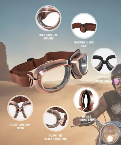 Cycling Best Retro Motorcycle Goggles - Lightweight Vintage Eyewear