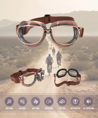 Cycling Best Retro Motorcycle Goggles - Lightweight Vintage Eyewear