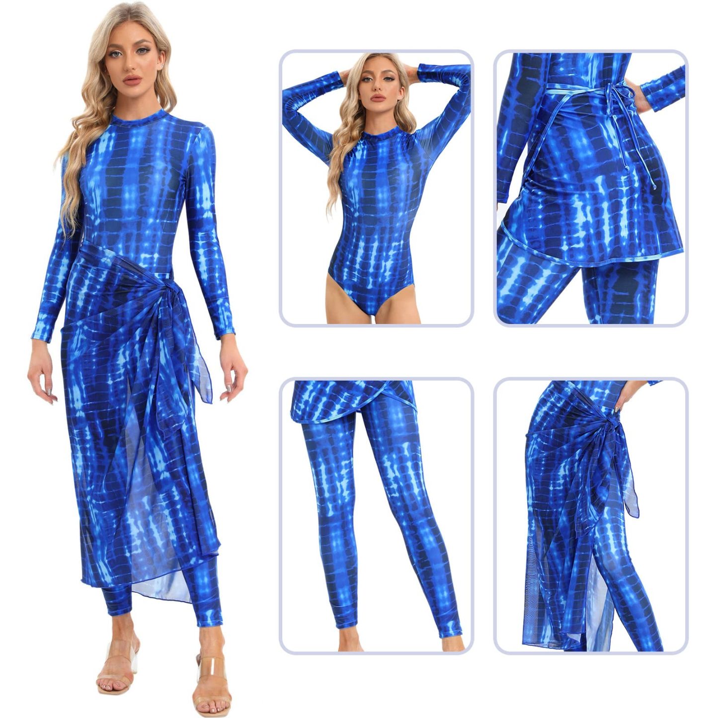 YearPeak Women's Tie-Dye Modest Burkini Set - 4PC UV Protection Swimwear