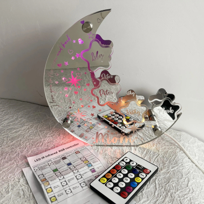 Personalisierte Acryl Mondschild Lampe für Mama Individuelles Mond Spiegellicht Sterne mit Familiennamen Muttertagsgeschenk