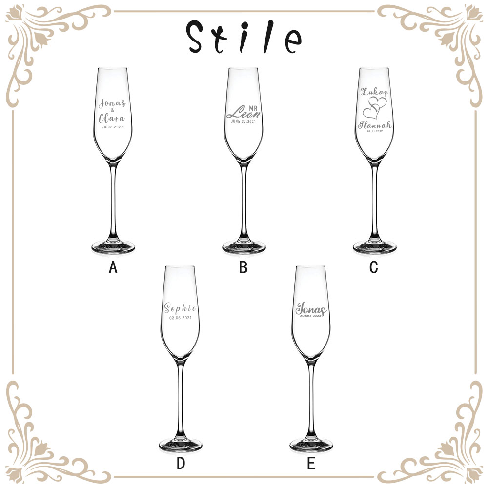 Personalisierte Champagnerflöten zur Hochzeit, 2er-Set, mit individuellem Namen und Datum gravierte Hochzeits-Toastgläser für Braut und Bräutigam  Hochzeitsgeschenke