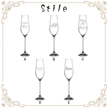 Personalisierte Champagnerflöten zur Hochzeit, 2er-Set, mit individuellem Namen und Datum gravierte Hochzeits-Toastgläser für Braut und Bräutigam  Hochzeitsgeschenke