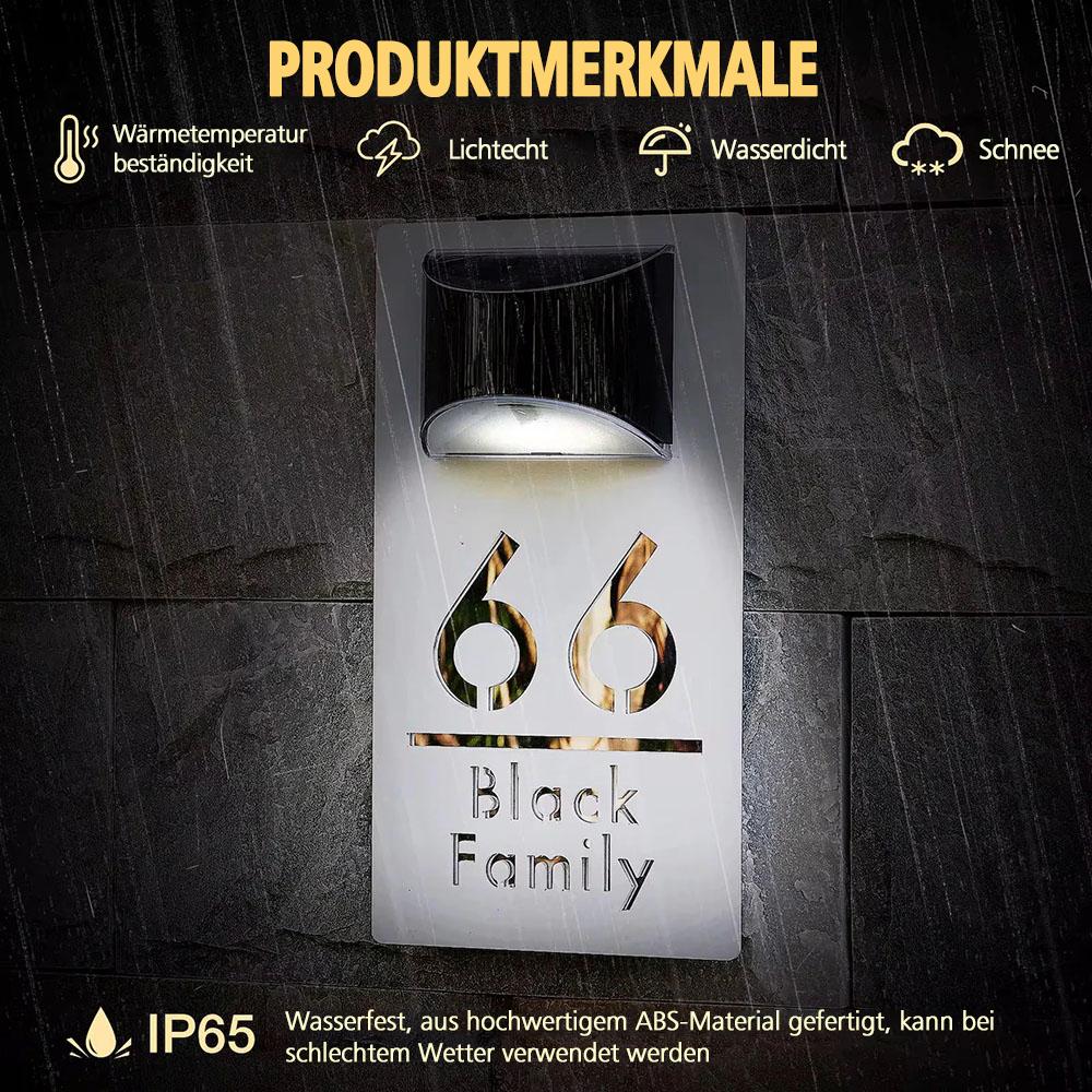 Individuelle Hausnummer mit Solar LED Wetterfeste Adressschild für Wand Gartenzaun oder Hauseingang