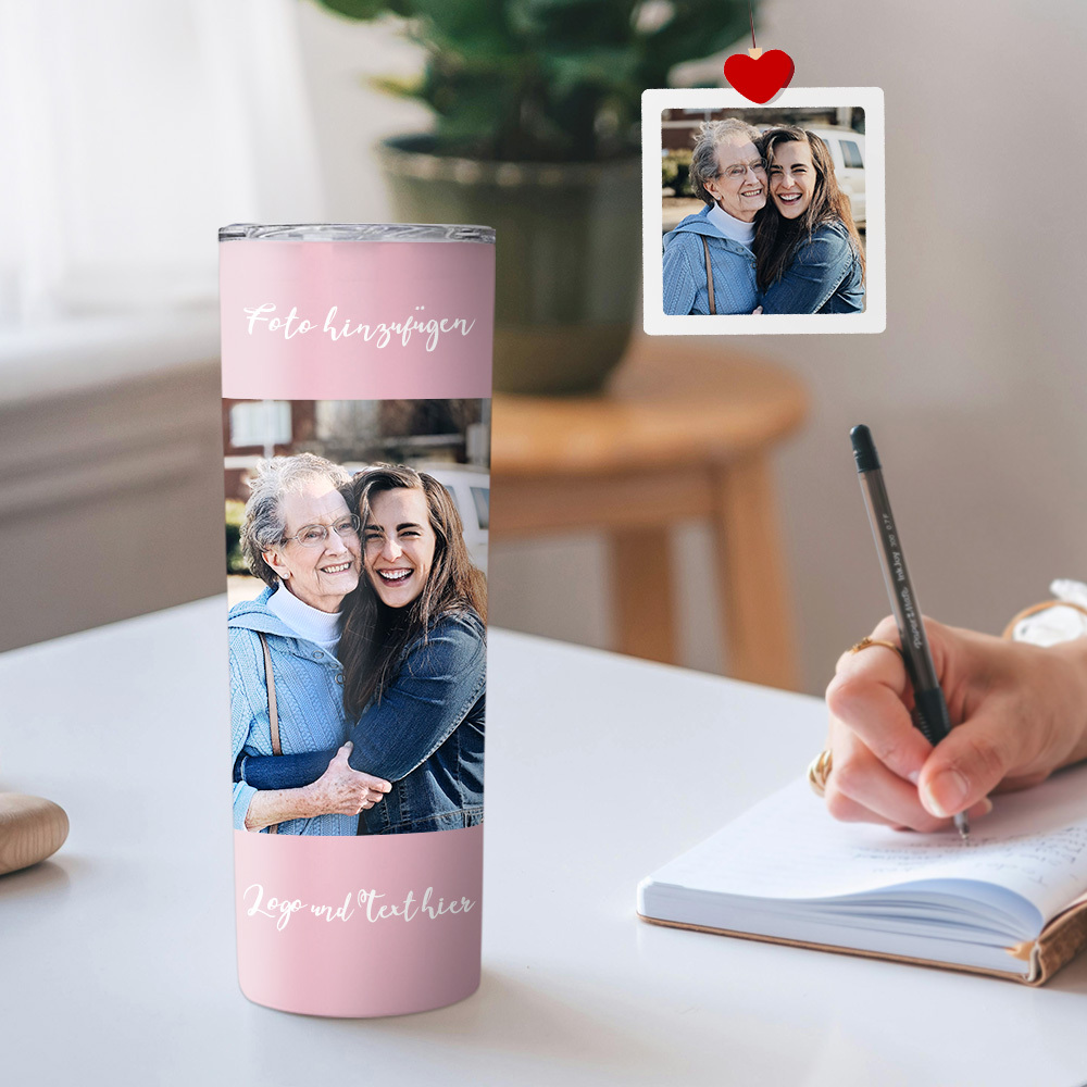 Personalisierte 0,6L Foto Tumbler Becher Individuelle Kaffee Tasse Schlanker Edelstahlbecher mit Bild Weihnachtsgeschenk