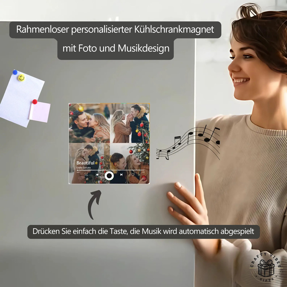 Personalisierter Kühlschrankmagnet mit Foto und Liebessong zum direkten Abspielen