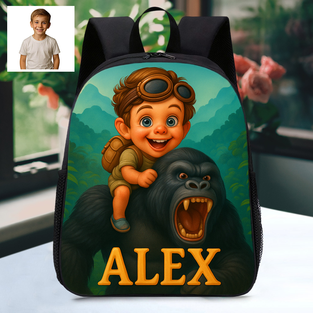 Personalisierter Kinder Rucksack Mit Foto Cartoon Und Name Individueller Schulranzen Mit Tier Motiv Geschenk Für Kinder