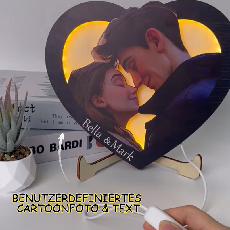 Personalisierte Cartoon Portrait Pixar Stil LED Nachtlampe mit Graviertem Sockel Jubiläumsgeschenk