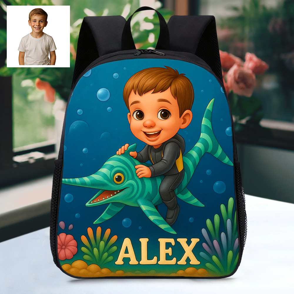 Personalisierter Kinder Rucksack Mit Foto Cartoon Und Name Individueller Schulranzen Mit Tier Motiv Geschenk Für Kinder