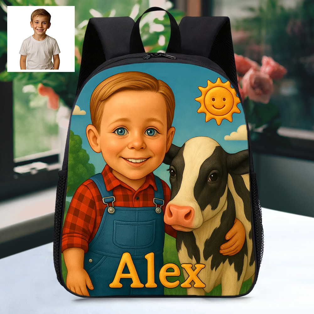 Personalisierter Kinder Rucksack Mit Foto Cartoon Und Name Individueller Schulranzen Mit Tier Motiv Geschenk Für Kinder