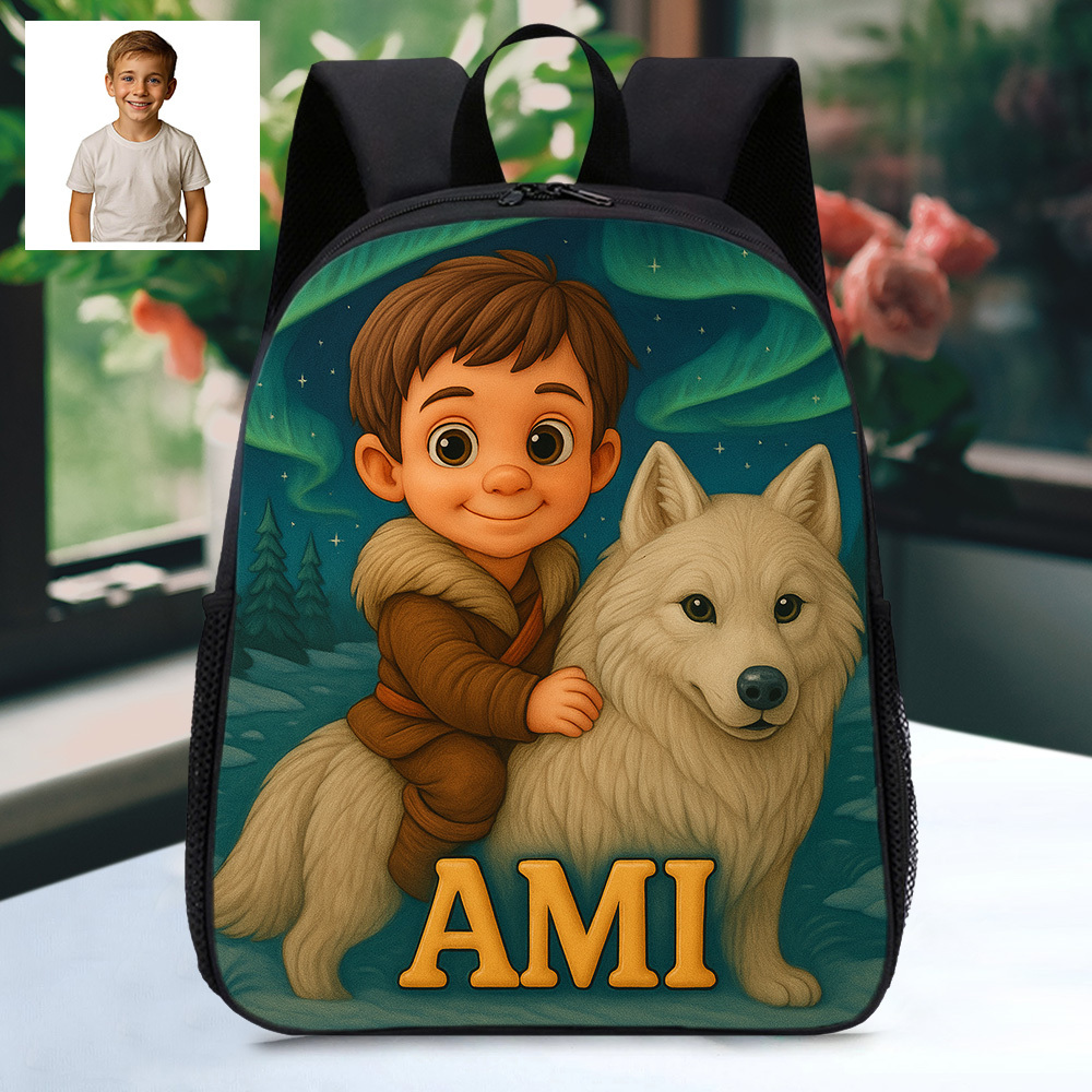 Personalisierter Kinder Rucksack Mit Foto Cartoon Und Name Individueller Schulranzen Mit Tier Motiv Geschenk Für Kinder