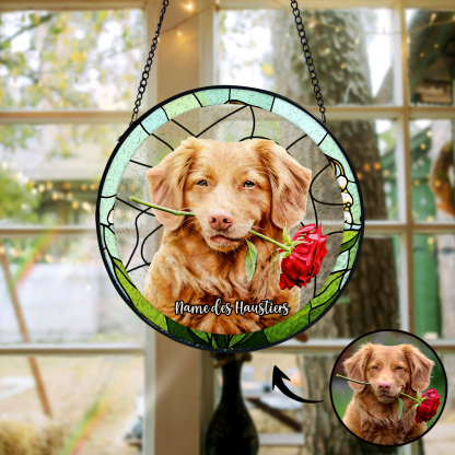 Personalisierter Haustier Sonnenfänger Hund Buntglas Andenken Geschenk Individueller Katzen Fensteranhänger