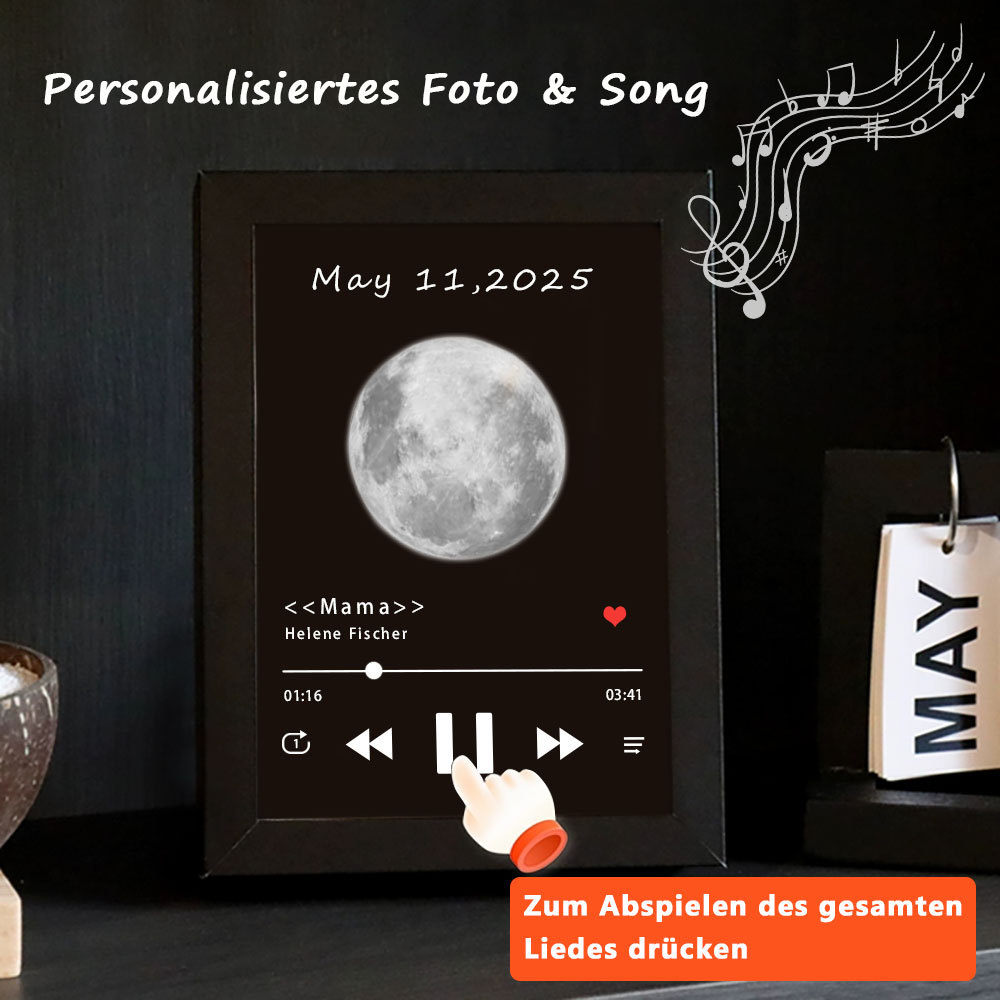 Individueller Musikrahmen mit Mondmotiv Geburtsdatum und vollständiger Songwiedergabe