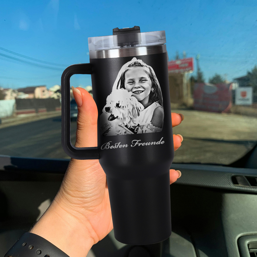 Personalisierter Edelstahl Tumbler mit Griff 1,2L Foto Becher