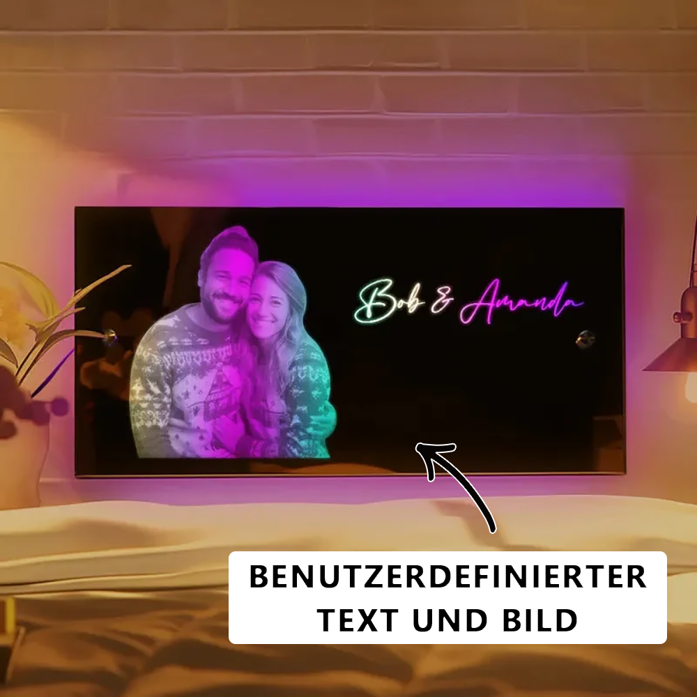 Individueller LED Spiegel Mit Foto Und Namen Leuchtschild Für Schlafzimmer Und Weihnachten
