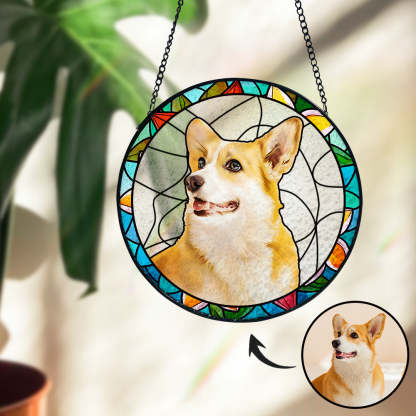 Personalisierter Haustier Buntglas Sonnenfänger Individueller Fensteranhänger Mit Namen & Foto Andenken Ornament