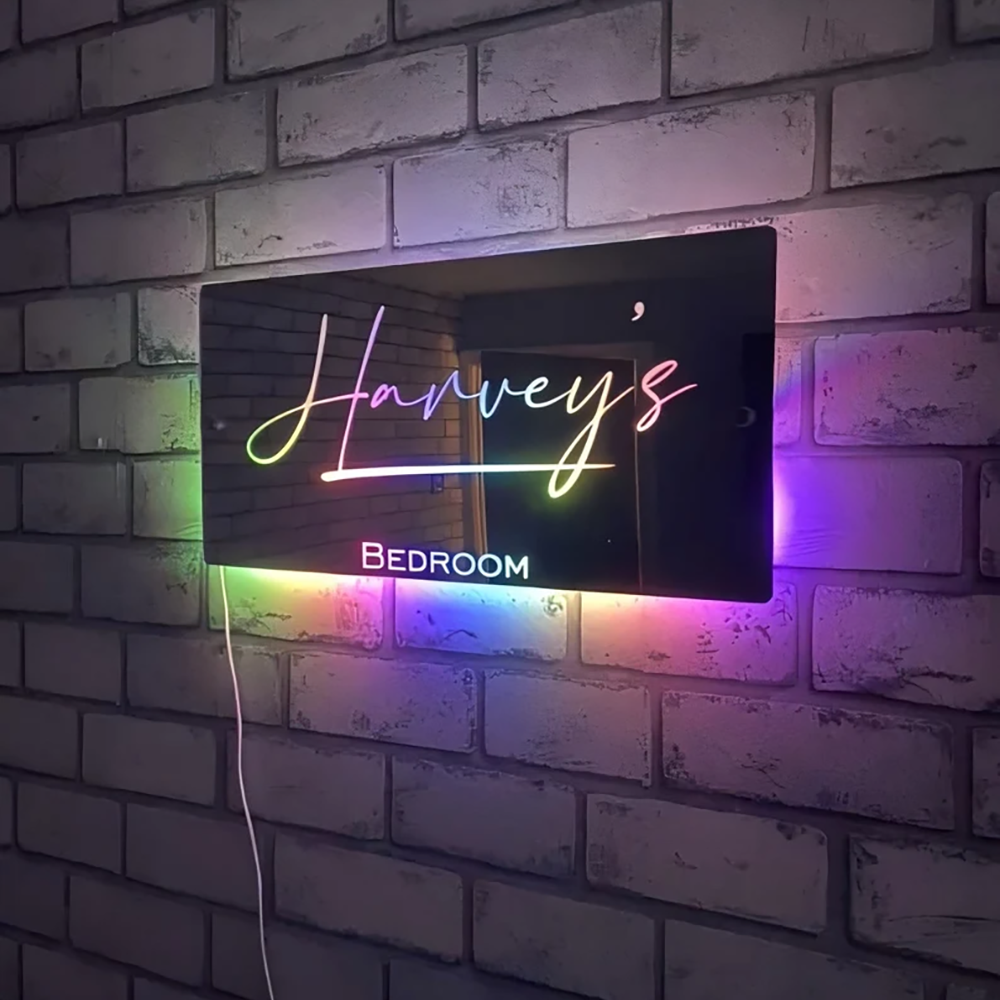 Personalisierter Neon Namensspiegel LED Beleuchtetes Wandschild Schlafzimmer Dekoration