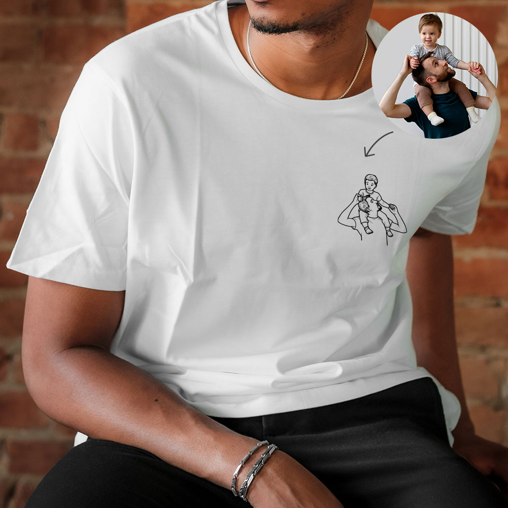 Personalisiertes Vatertag Shirt Mit Linienzeichnung Porträt Nach Foto Geschenk Für Papa
