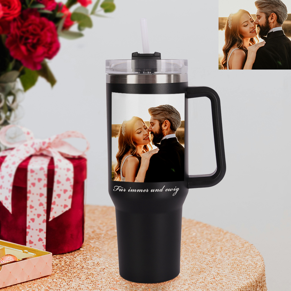 Personalisierter Edelstahl Tumbler mit Griff 1,2L Foto Becher