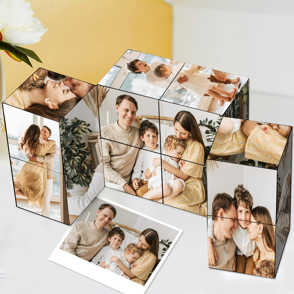 Personalisierter Holz Foto Würfel Unendlich Faltwürfel mit 9 Bildern Geschenk für Vater