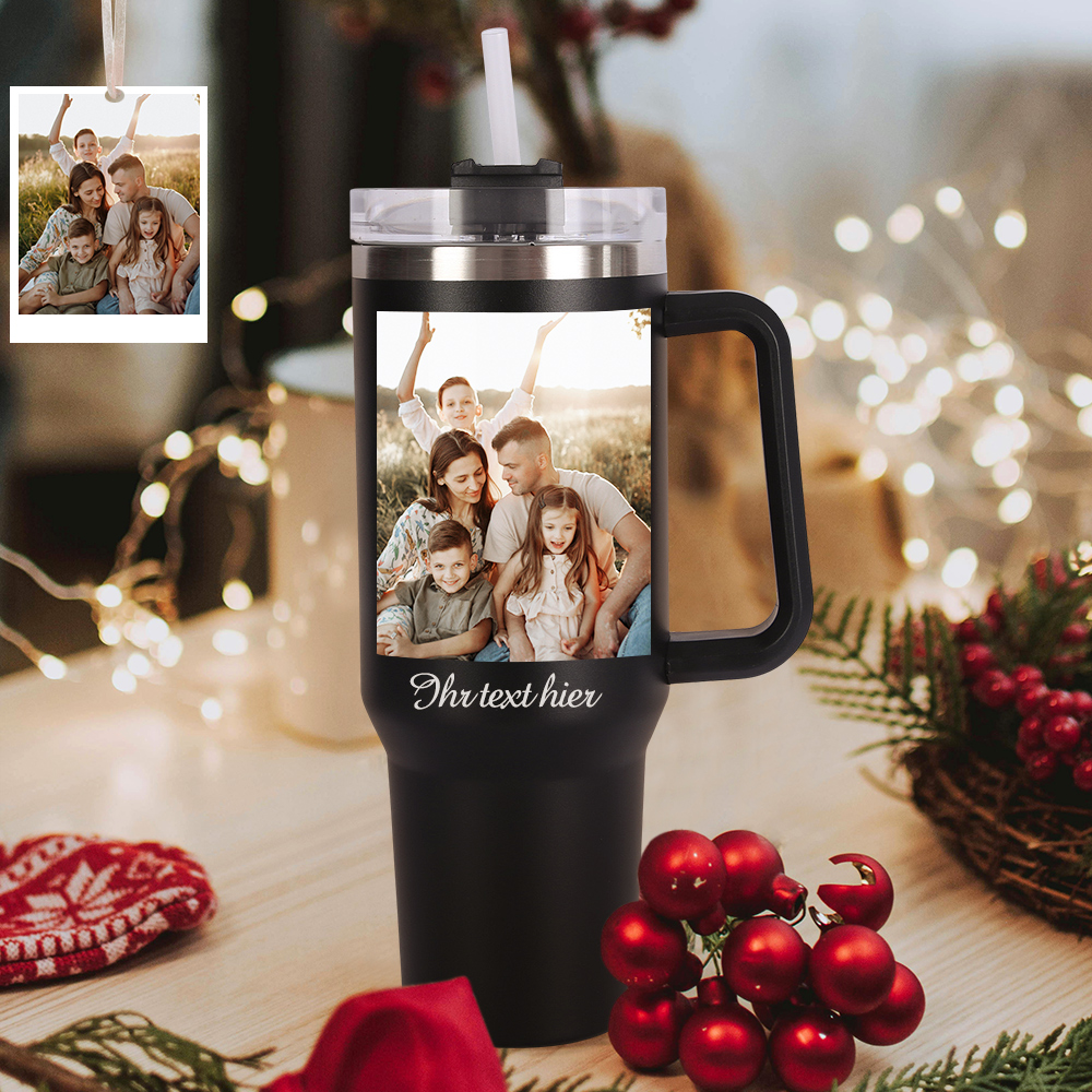 Personalisierter Edelstahl Tumbler mit Griff 1,2L Foto Becher