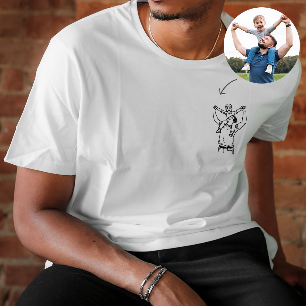 Personalisiertes Vatertag Shirt Mit Linienzeichnung Porträt Nach Foto Geschenk Für Papa