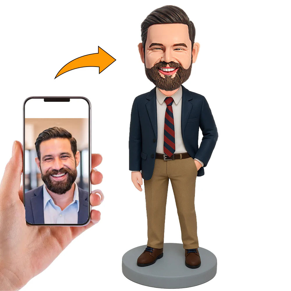 Handgemachter Personalisierter Wackelkopf Geschäftsmann im Anzug mit Graviertem Sockel Geschenk Für Ihn