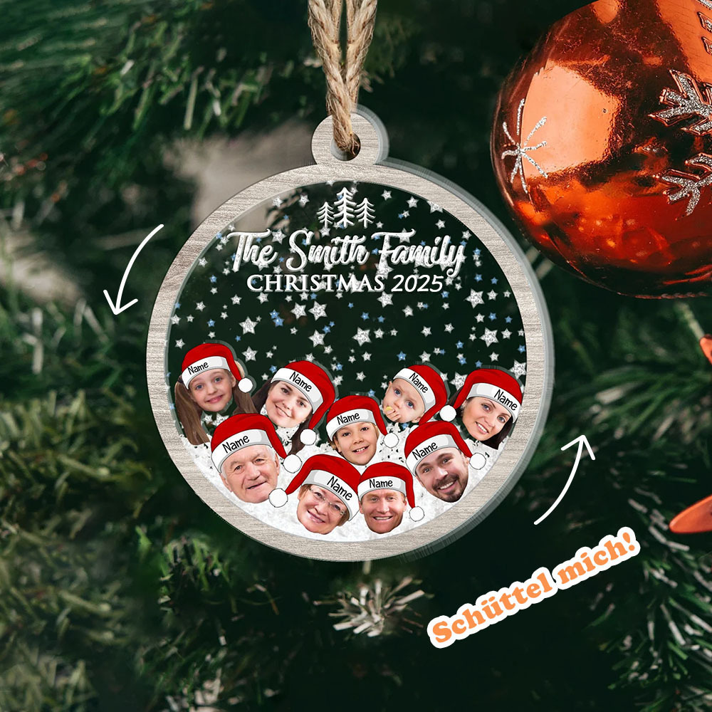 Personalisierter Familiengesicht Foto mit Hut und Name 4D Wackelkopf Ornament Familienornament Weihnachtsgeschenk