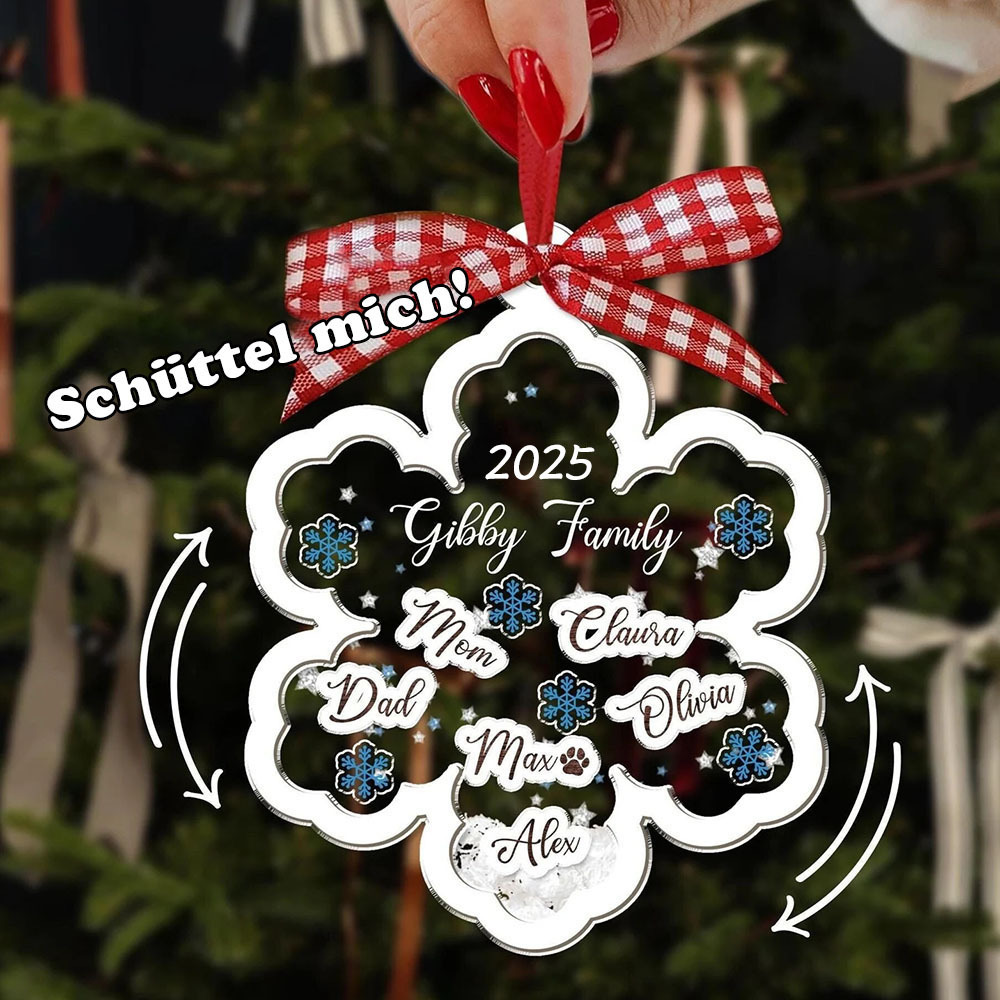 Personalisierter Familienname 4D Wackelkopf Schneeflocken Familienornament Weihnachtsbaum Anhänger Familiengeschenk