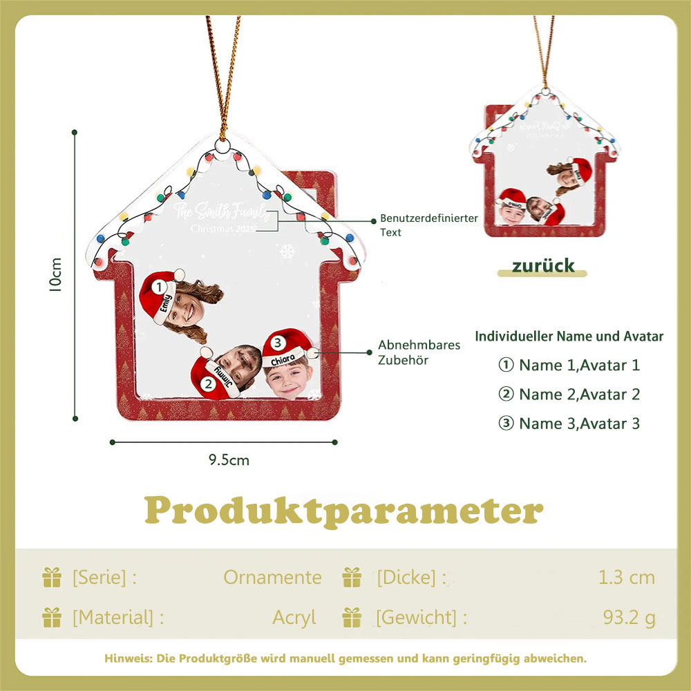 Personalisierter Familienfoto und Name 4D Wackelkopf Ornament Weihnachtsmann Weihnachtsbaum Andenken Geschenk 2025