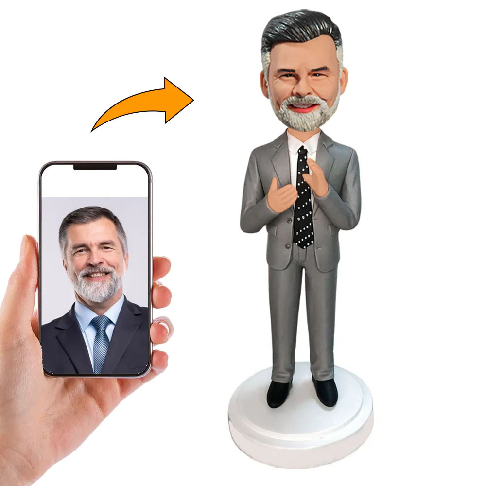 Handgemachter Personalisierter Wackelkopf Geschäftsmann im Anzug Klatschend Geschenk für Ihn