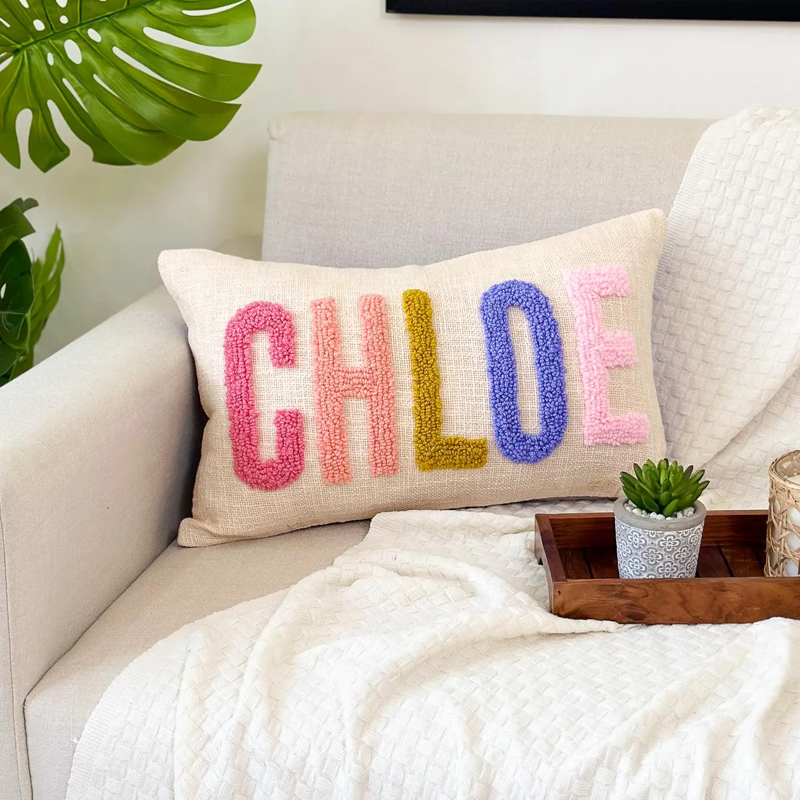 Handgemachtes Personalisiertes Namenskissen Punch Needle Bestickt Baby Mädchen Kissen Geschenk