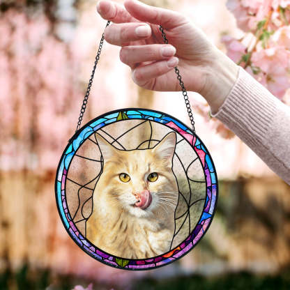 Personalisierter Haustier Buntglas Sonnenfänger Individueller Fensteranhänger Mit Namen & Foto Andenken Ornament