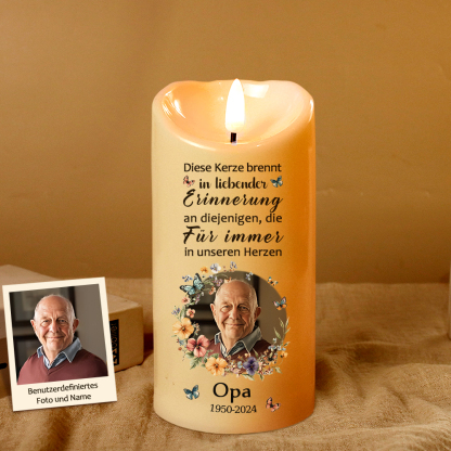 Personalisierte 3D Foto LED Kerze zum Gedenken an Verstorbene Individuelle Gedenkkerze für Oma oder Opa